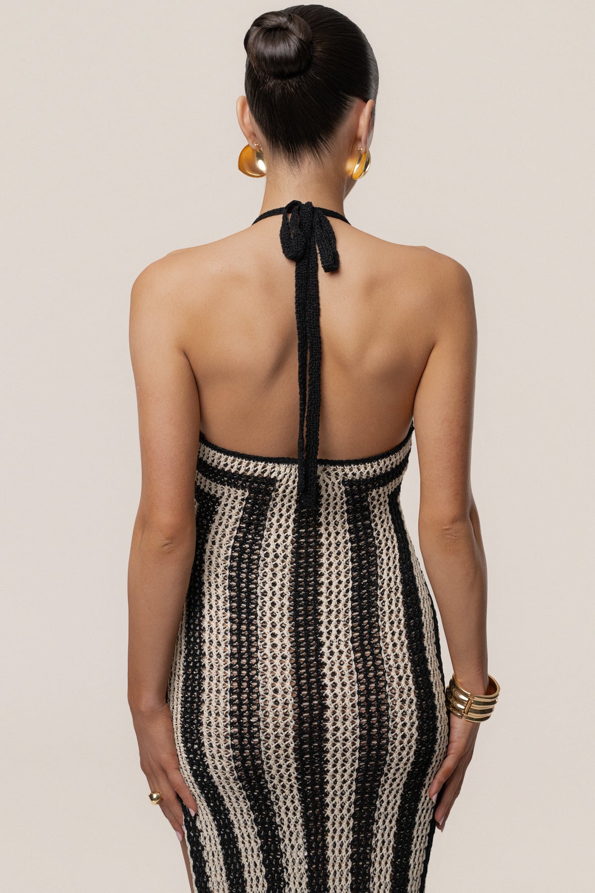 Black/Ivory Luz Halter Crochet Dress