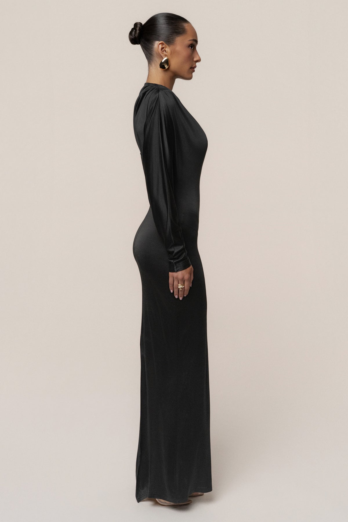 Black Glisten Slit Maxi Dress