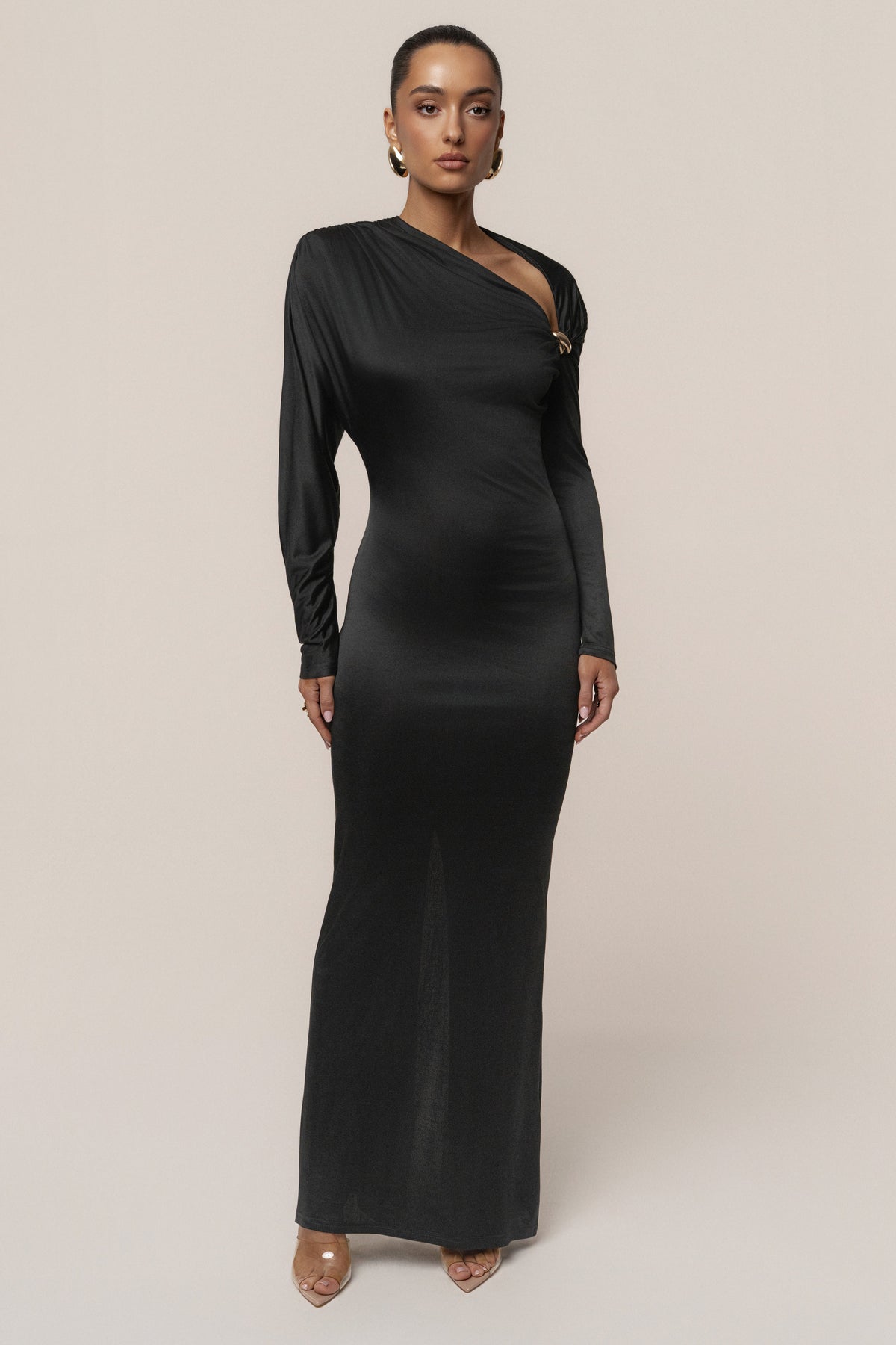 Black Glisten Slit Maxi Dress