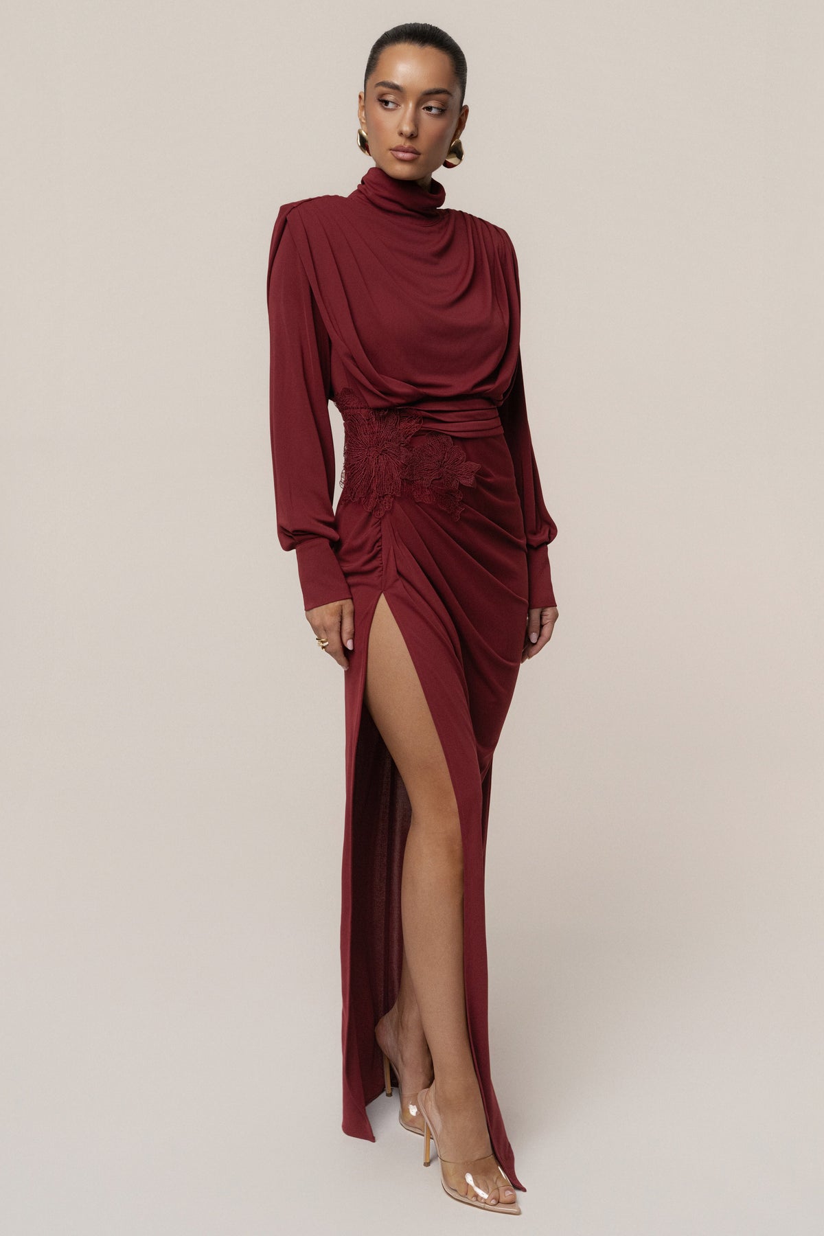 Burgundy Radiance Maxi Gown