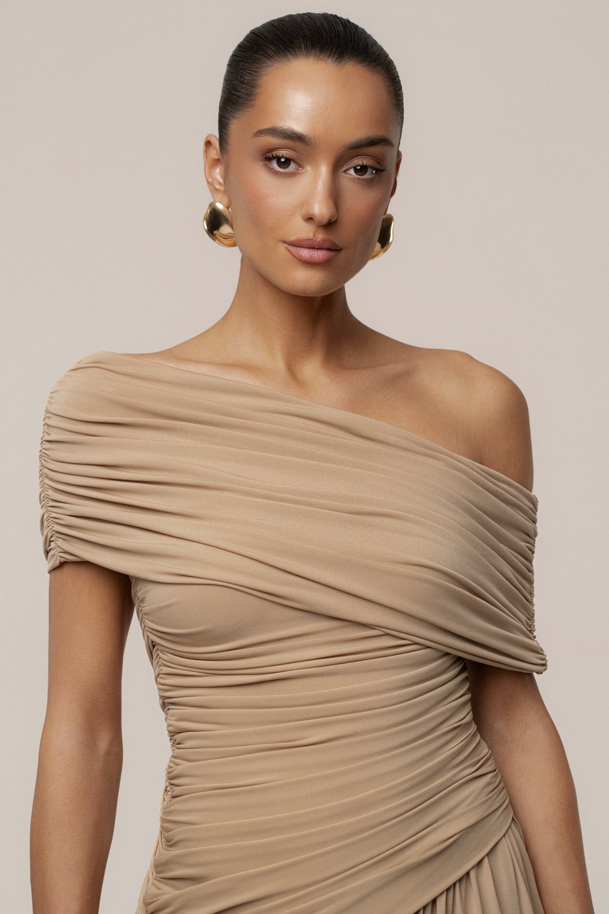 Beige Vision Of Elegance Maxi Dress