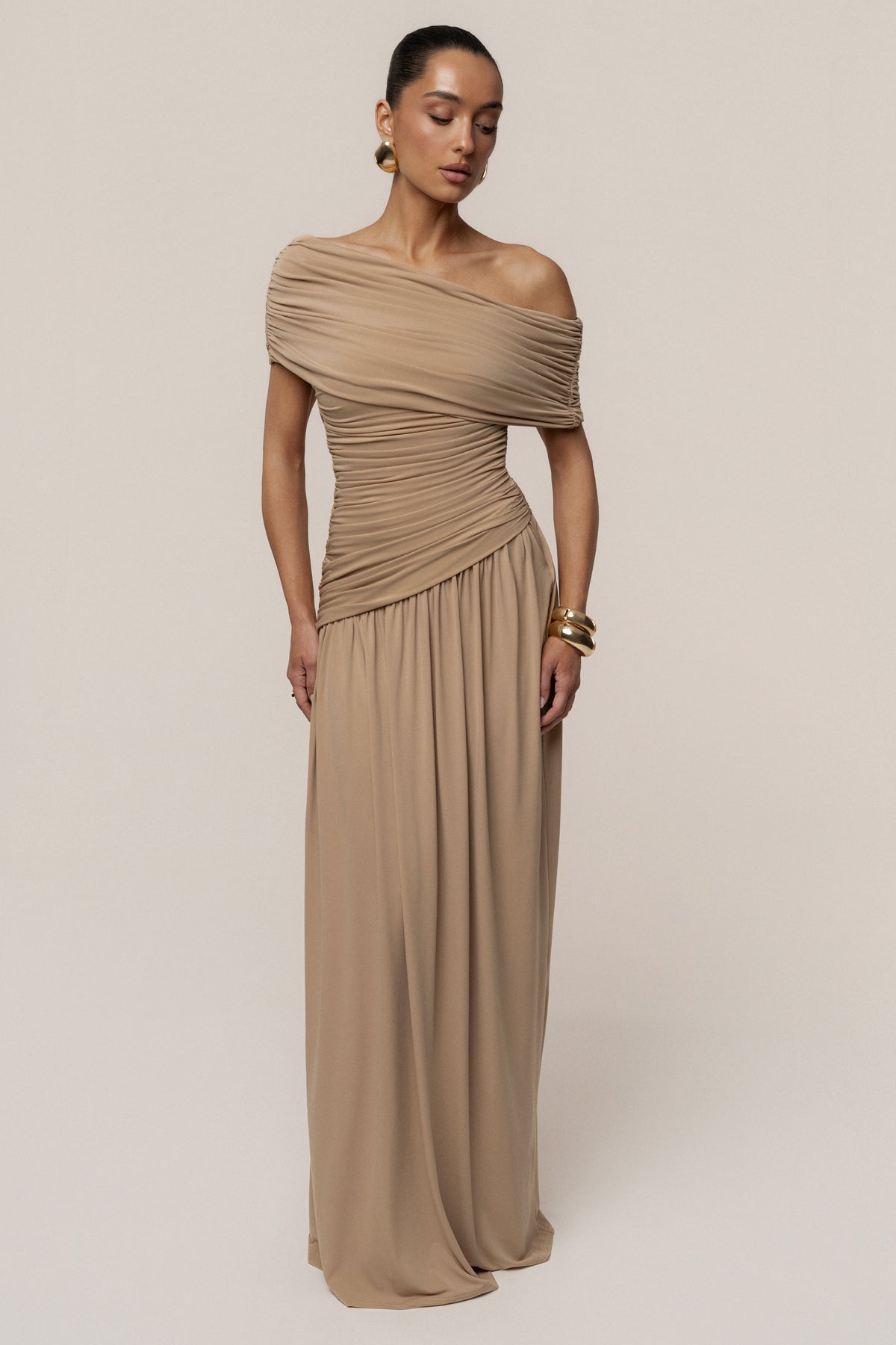 Beige Vision Of Elegance Maxi Dress