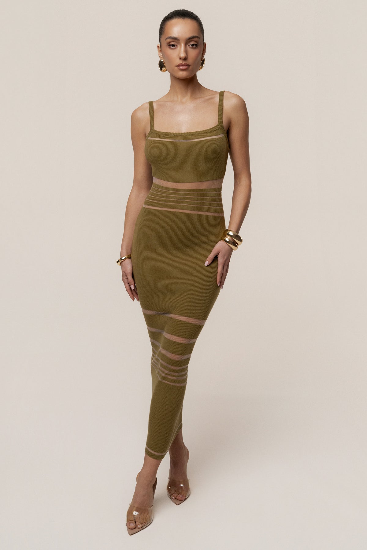 Moss Striped Rib Knit Dress