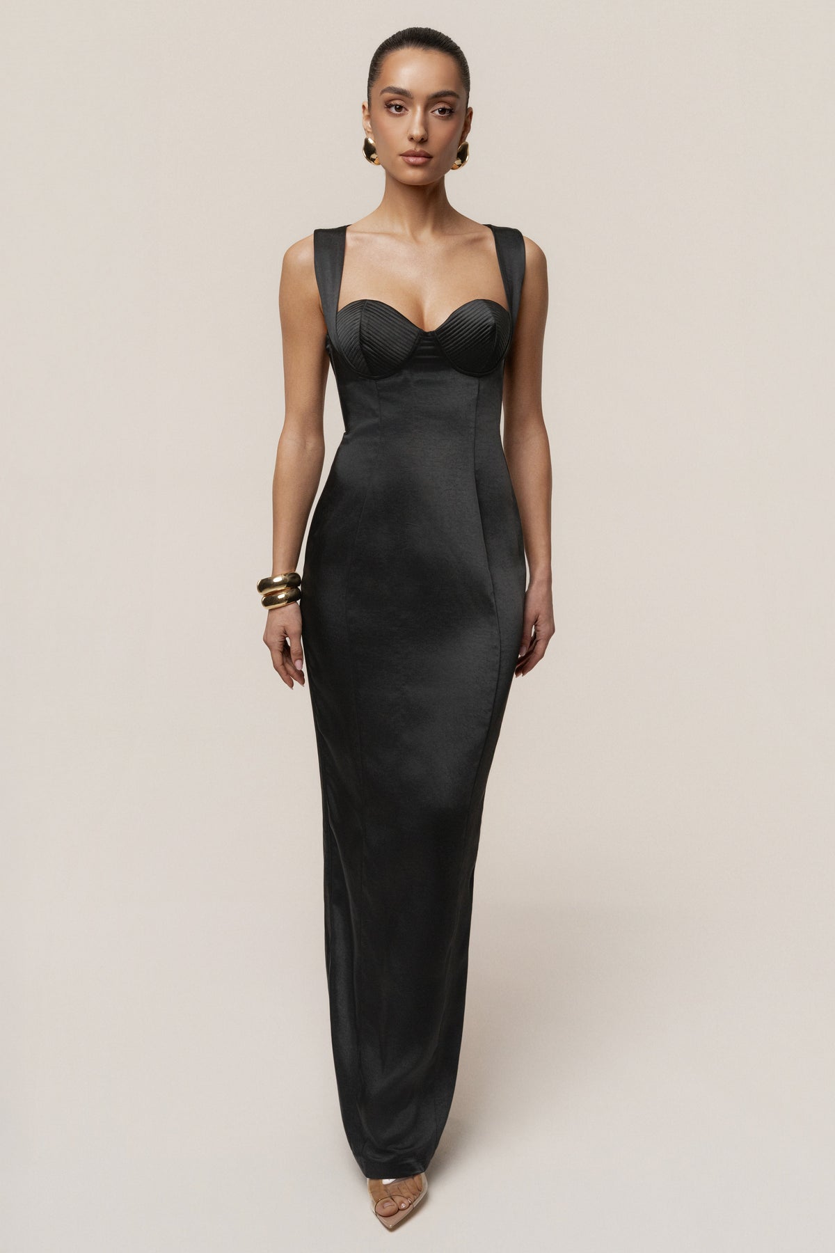 Black Amour Satin Maxi Dress