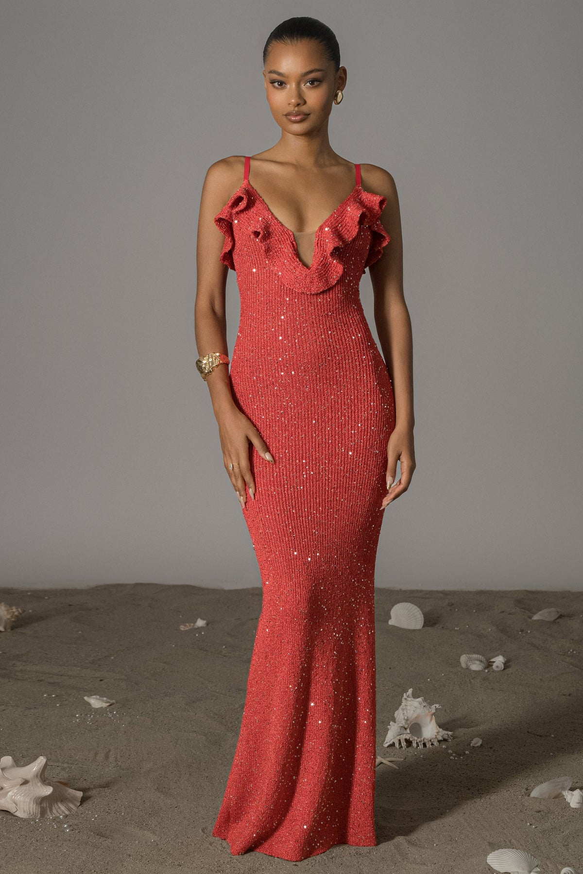 Coral Midnight Sparkle Maxi Dress