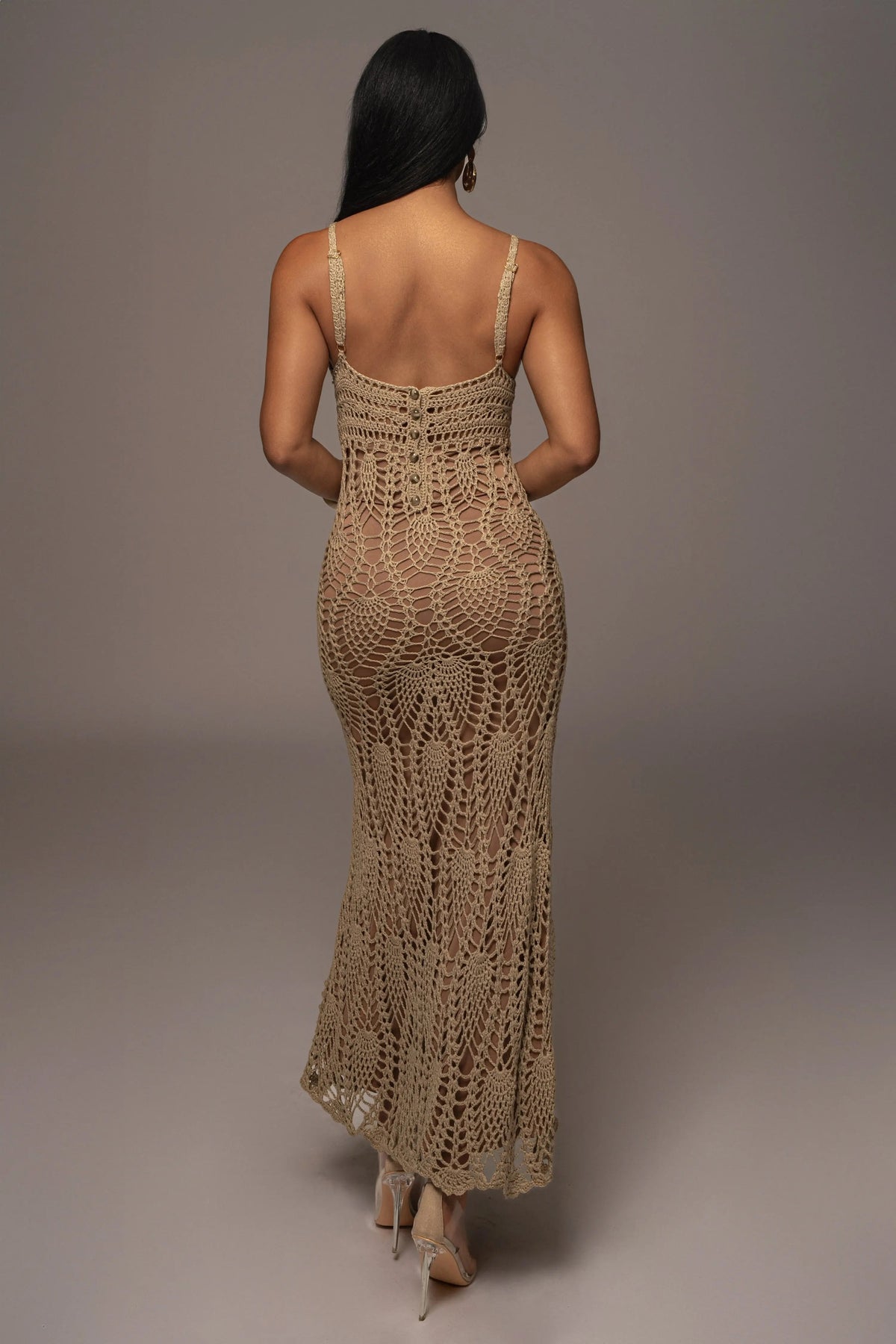 Mocha Great Escape Crochet Maxi Dress