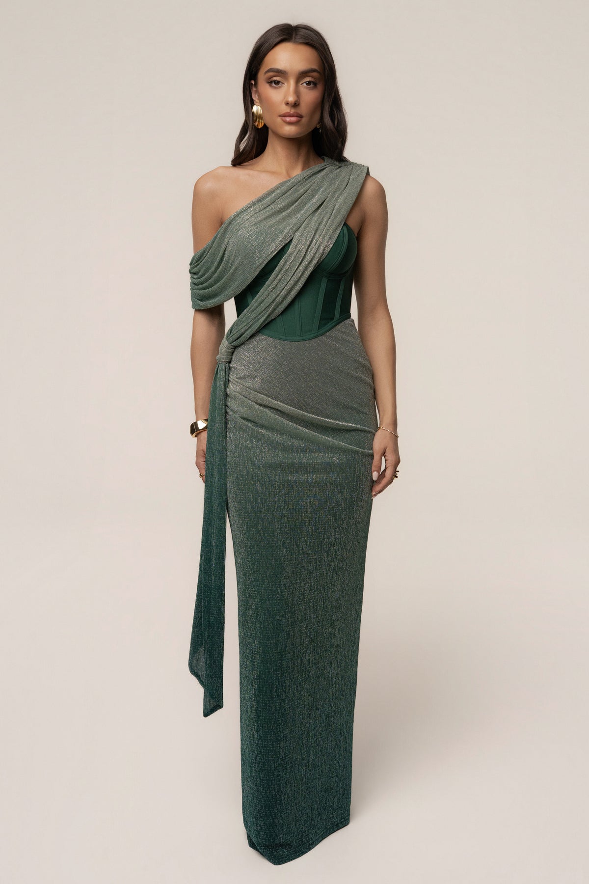 Green Celestina Draped Maxi Dress