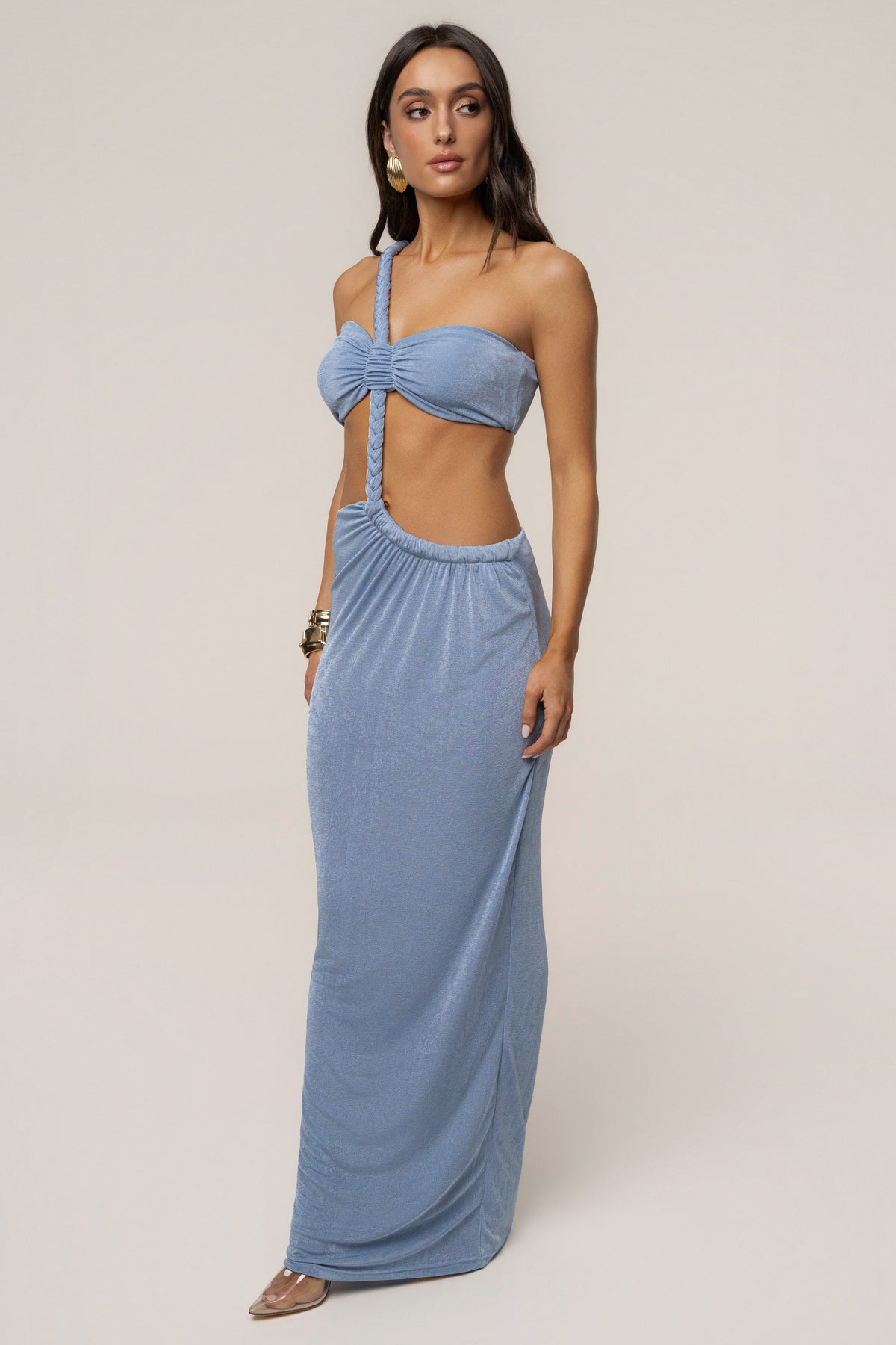 Blue Ema One Shoulder Maxi Dress