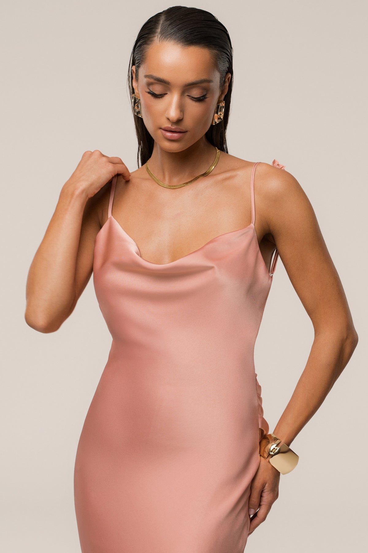Dark Peach Down The Aisle Satin Gown