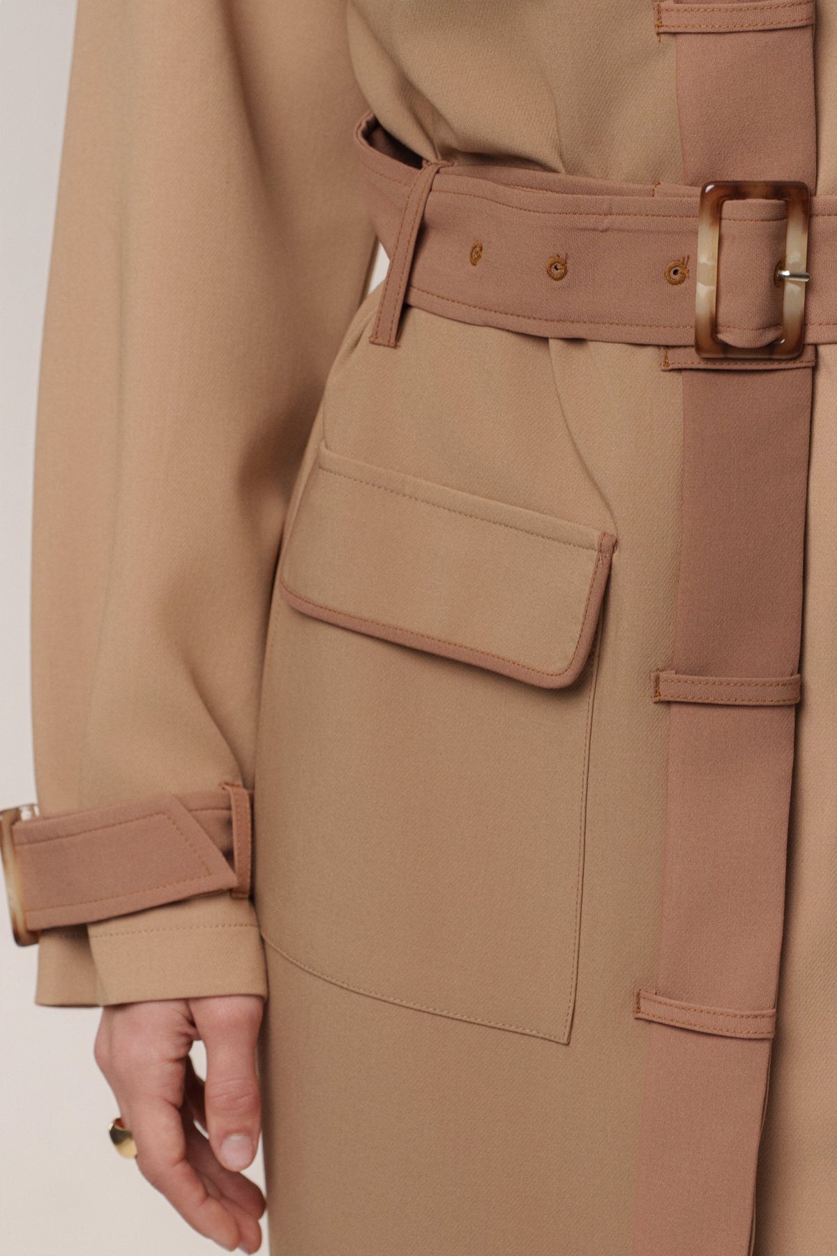Beige Icon Belted Midi Dress