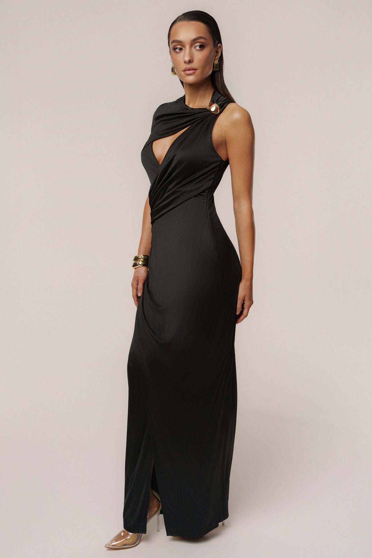 Black Enchanted Drape Maxi Dress