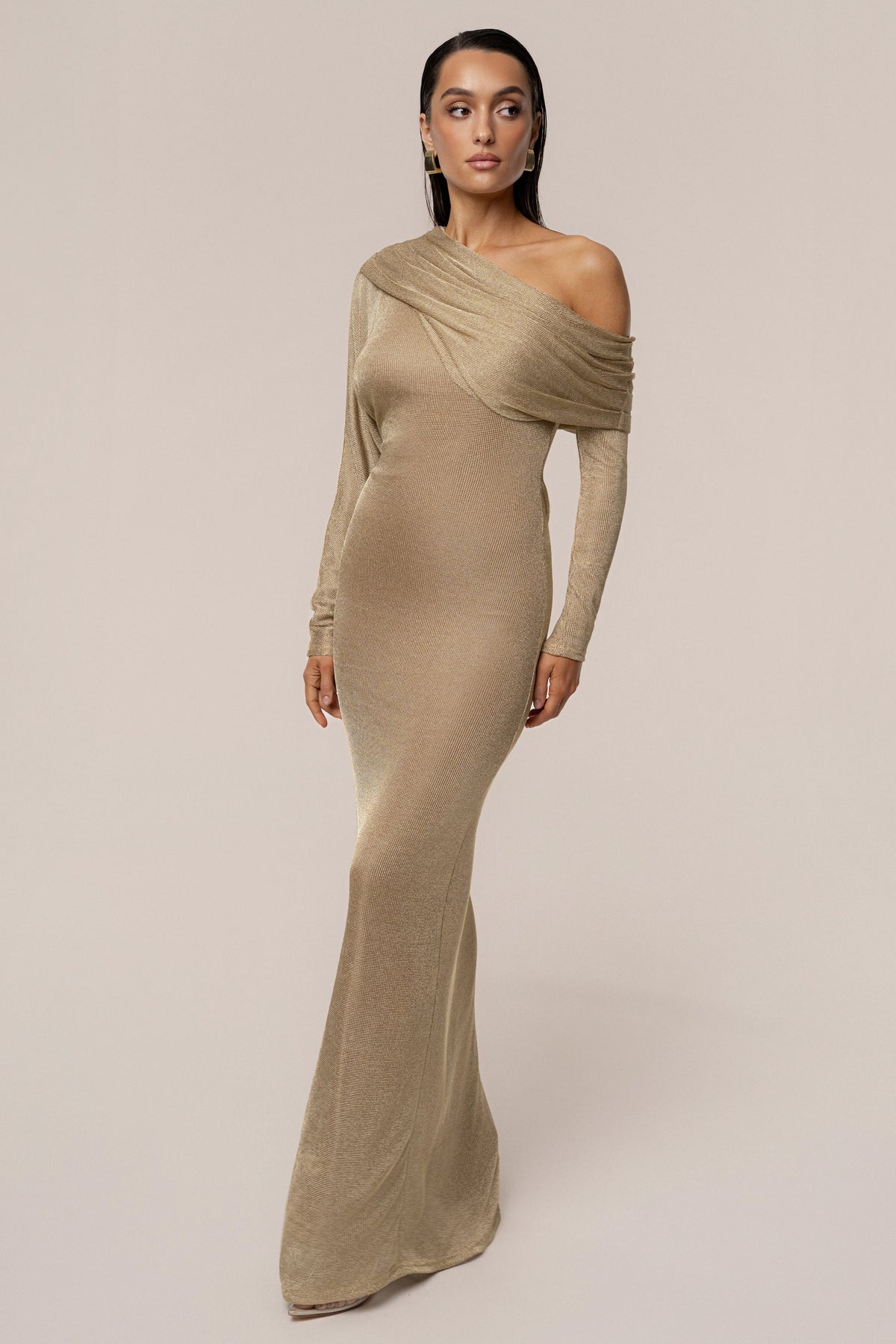 Gold Drape And Shine Maxi Dress