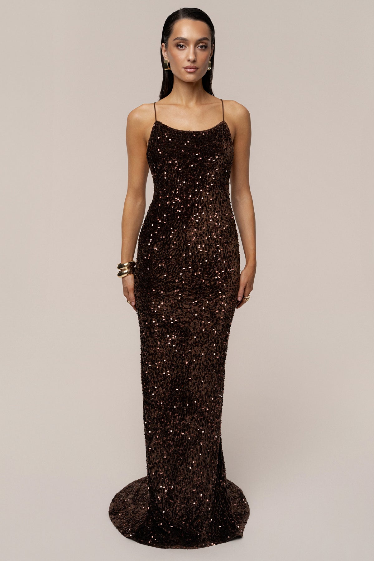 Brown Glisten All Night Sequin Gown