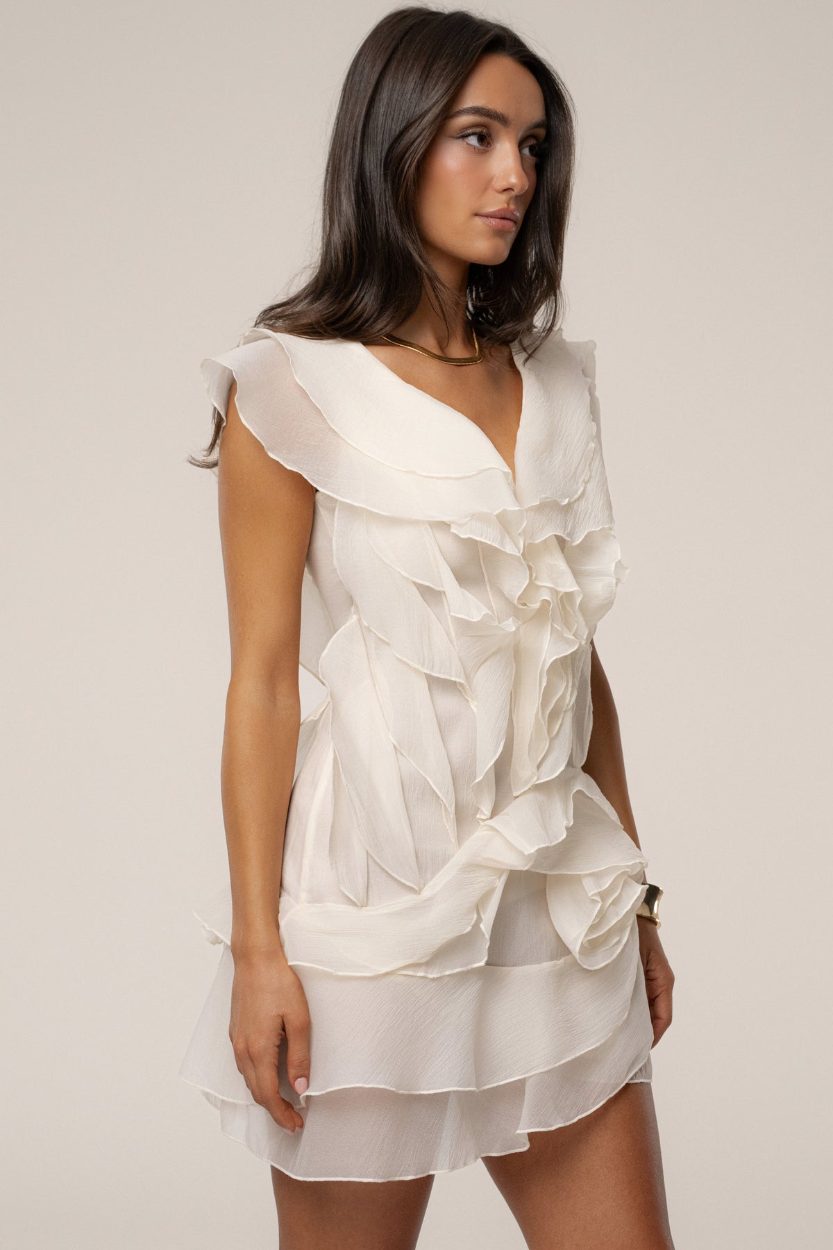 Ivory Dove Chiffon Mini Dress