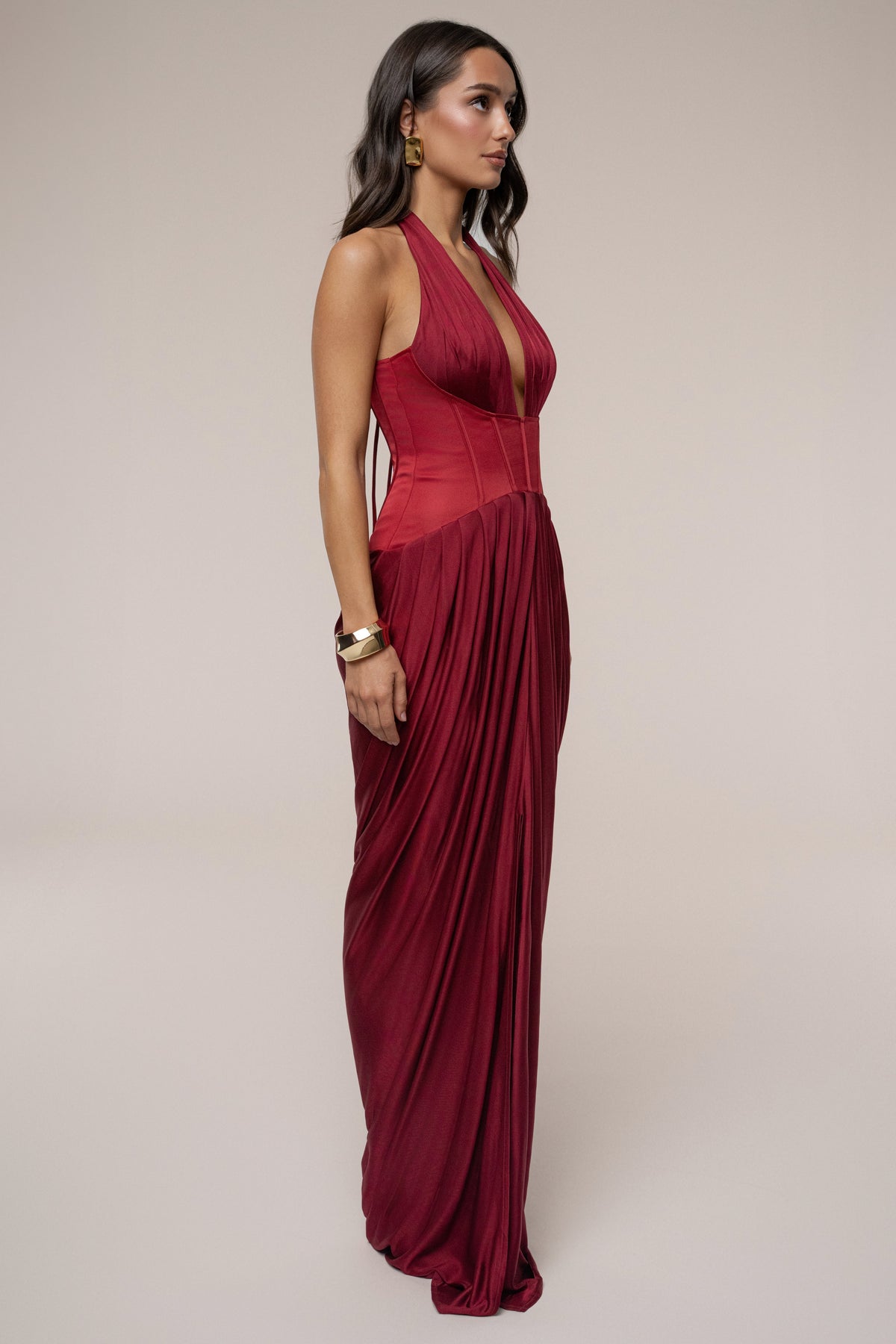 Burgundy Drape And Destiny Maxi Dress
