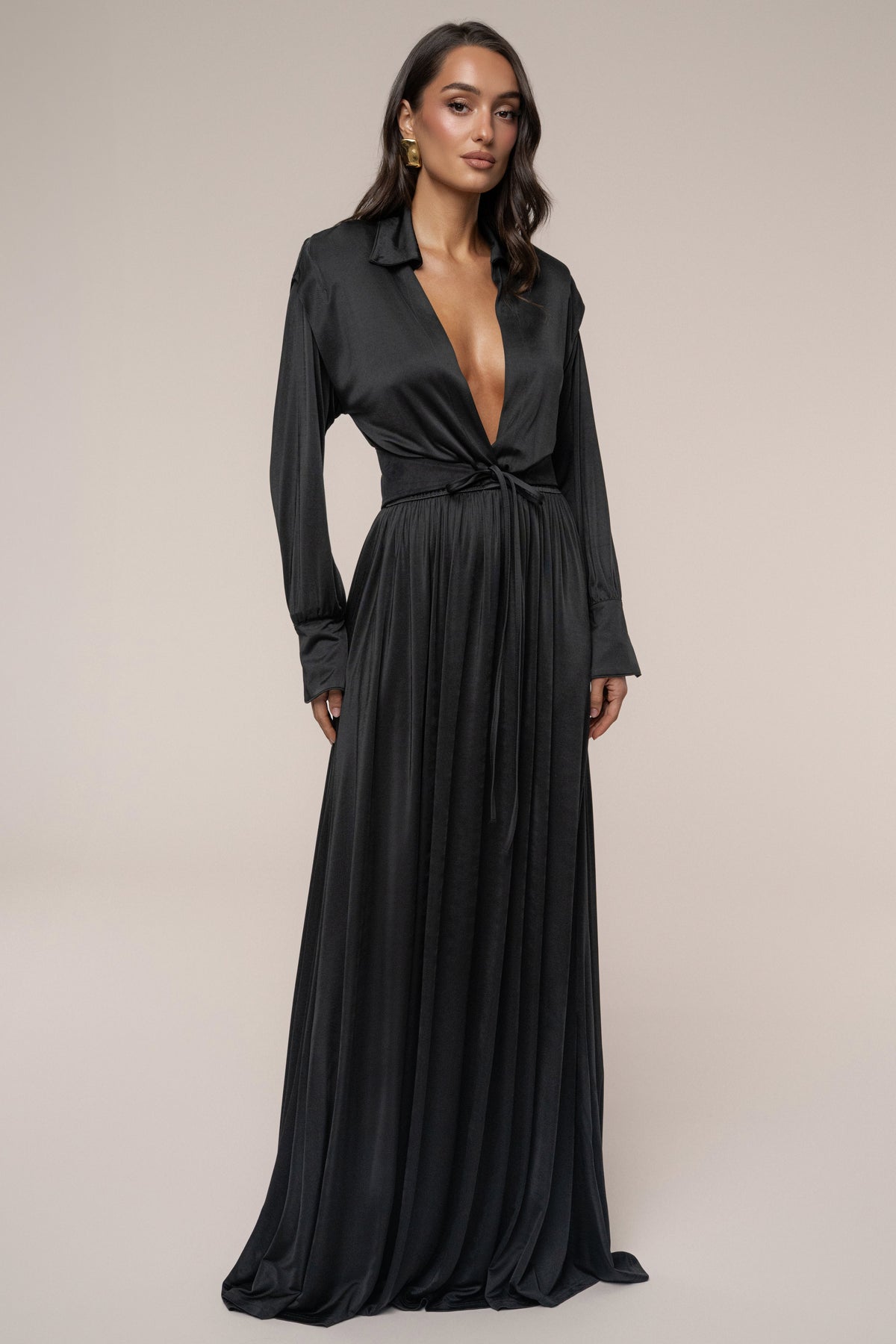 Black High Line Collar Maxi Dress