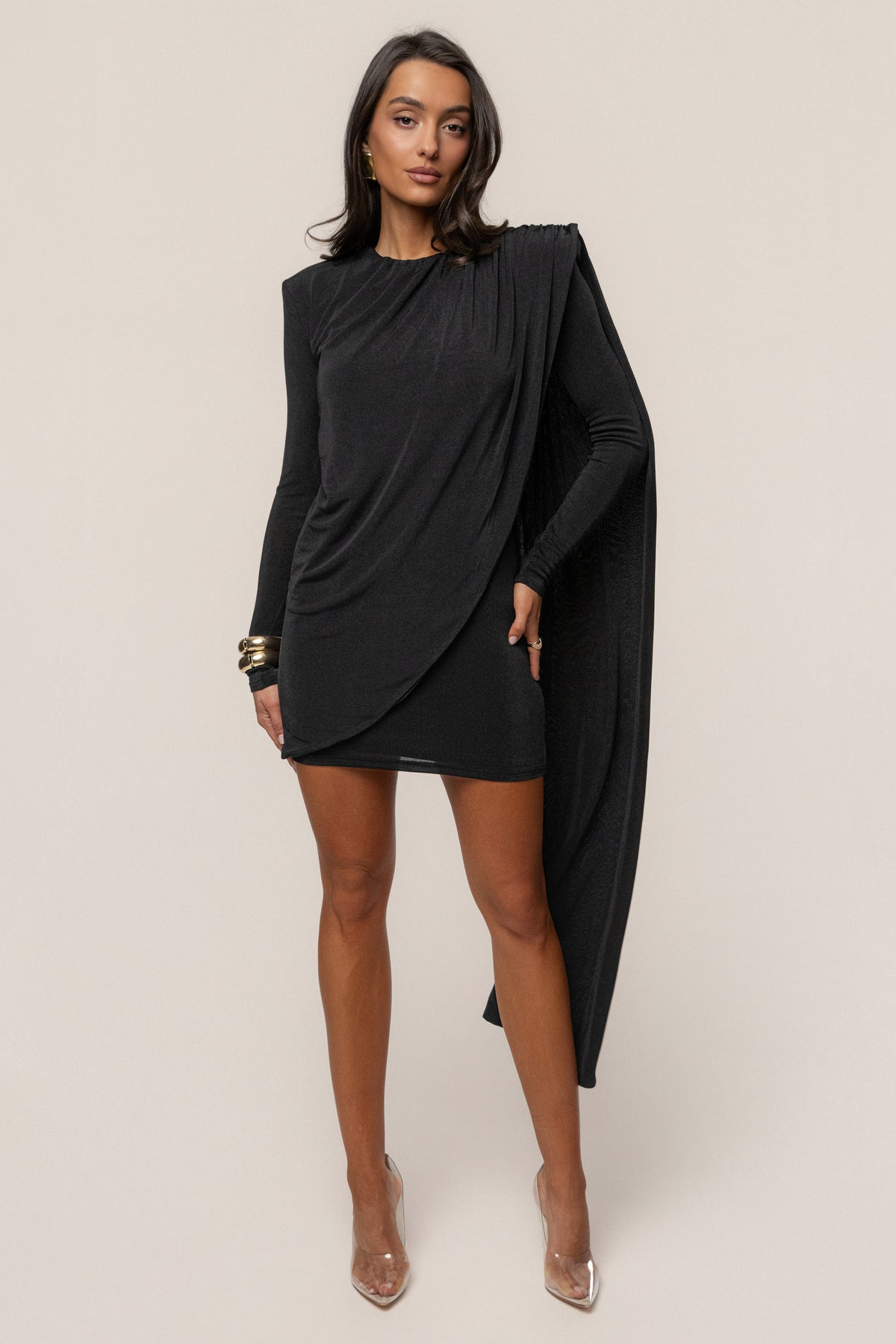 Black Midnight Draped  Mini Dress