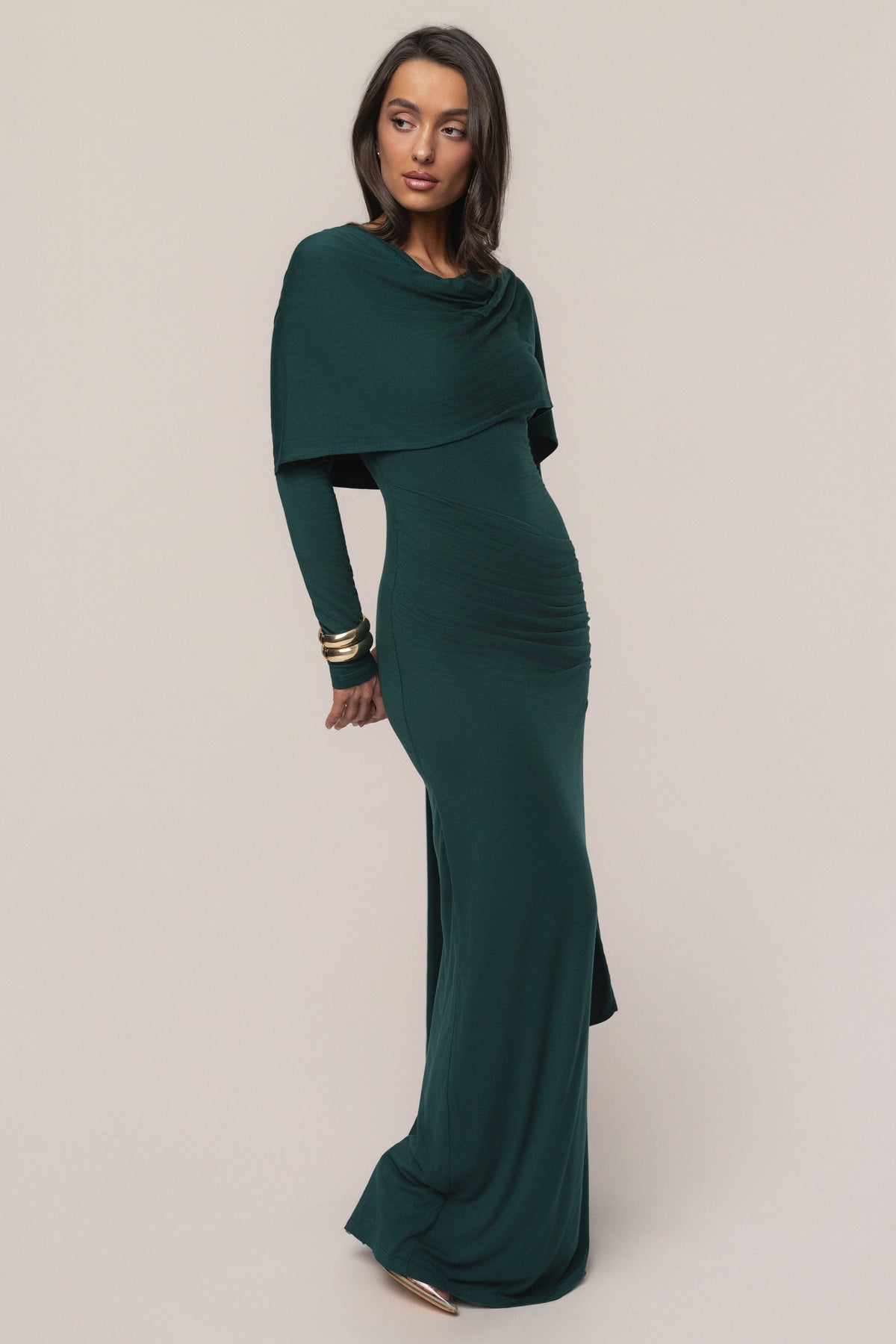 Emerald Glitz Asymmetric Maxi Dress