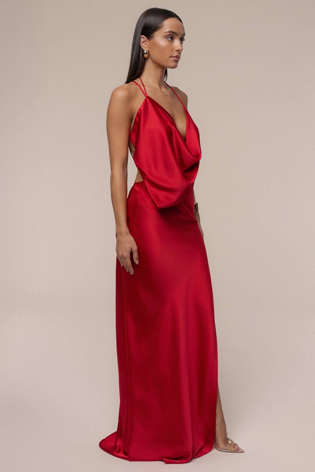 Red Delmara Cowl Maxi Dress
